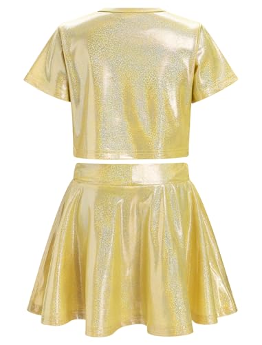 Image of Girls Metallic Sparkly Crop Top and Ruffle Mini Skirt Rave Party Jazz Dance Circus Performance Outfit
