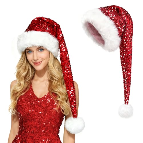 TAGVO Lang Weihnachtsmütze Nikolausmütze Damen Herren Plüsche...