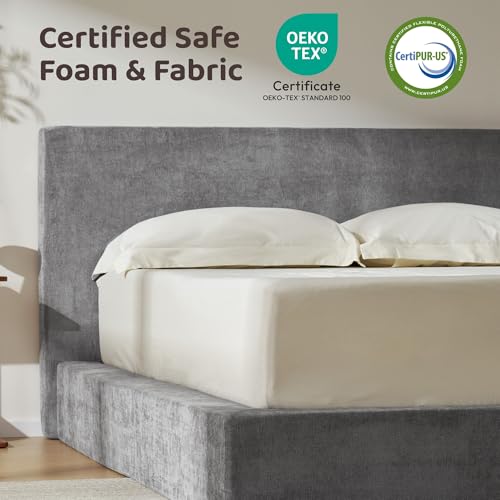 Image of RECCI AirFrame Queen Bed Frame with Headboard, Cloud Upholstered Platform Bed Frame, 5 Inch Foam Cushioned, No Box Spring, Easy Assembly(Moon Grey)
