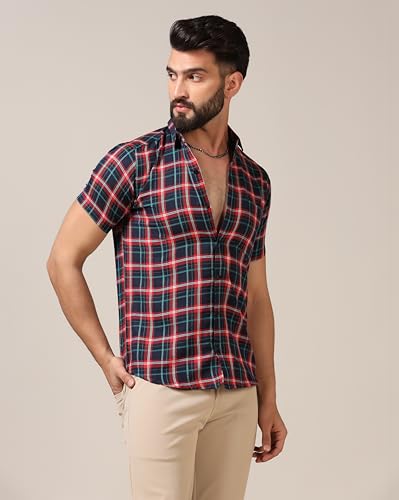 Image of TOPLOT Men's Regular Fit Casual Shirt Checks Design with Spread Collar & Half Sleeves