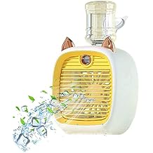 Mini Portable Ac Unit with Water Bottle, Kids Portable Air Conditioner Fan, Mini Rechargeable Evaporative Air Cooler in 3 Speed, USB Personal Air Conditioner Fan & Humidifier Yellow