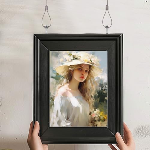 Image of Acrux7 9 PCS Picture Wire Hanging Kit, 6.6 Ft Stainless Steel Rope with Pictures Rail Hooks, Adjustable Picture Rail Hanging System for Pictures, Billboards, Basket, Flowerpot, Max Load 66LBS