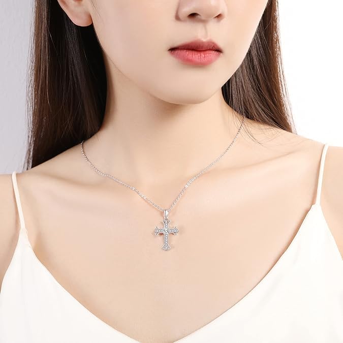 S925 Sterling Silver 1 Carat Diamond Cross Pendant Necklace for Women, Elegant Gift for Women on Christmas3