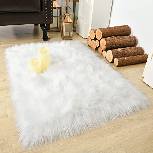 Lochas Ultra Soft Fluffy Rugs Faux Fur Sheepskin Area Rug For Bedroom Bedside Living Room Carpet Nursery Washable Floor Carpets, 2X3 Feet White #TOP3