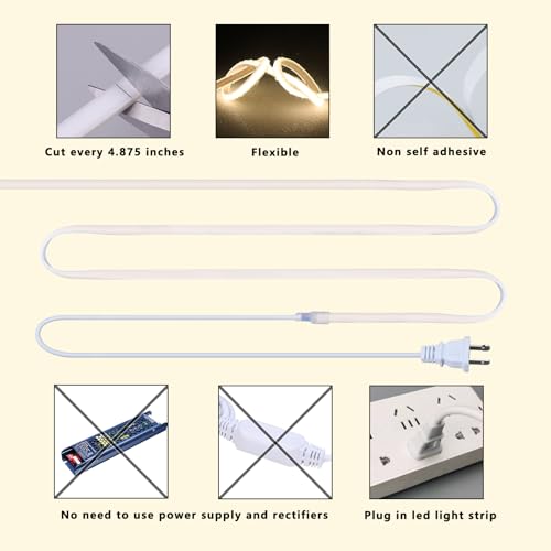 Image of BENLUN AC 110V COB LED Strip Lights 98.4ft, 4000K Natural White LED Rope Light Outdoor Waterproof, 10W /M CRI 90+ Flexible Cuttable, for Bedroom, Living Room, Garden, Commercial, House