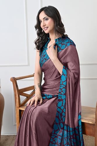 Image of MIRCHI FASHION Women Saree Abstract Print Chiffon | Breathable Lightweight Casual Sari for Regular Use and Office with Unstitched Blouse (Available in 25 Colors)