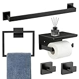 5-Pieces Matte Black Bathroom Accessories Set, Bathroom Hardware Set, SUS 304 Stainless Steel,16 Inch Towel Bar, Towel Holder, Updated Toilet Paper Holder Wall Mounted