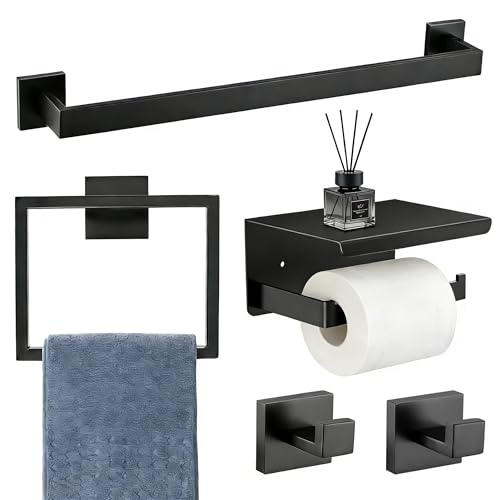 5-Pieces Matte Black Bathroom Accessories Set, Bathroom Hardware Set, SUS
