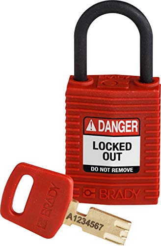 Brady (CPT-RED-25PL-KD) Cadenas de condamnation SafeKey Compact Nylon avec anse en Nylon 25.00 mm Rouge KD - Clé différente 1 Pièce(s)