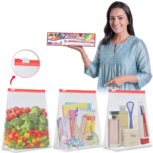 Image of Shalimar Zip 'N' Slider Bags | Medium (24.5 cm X 28 cm) | Pack of 30 Bags | Ziplock /Multi-Purpose Storage Bag | Reusable & Reclosable with Slider Lock | Color - Natural