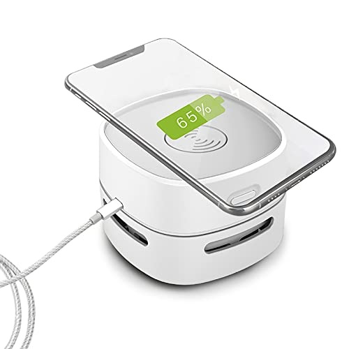 SIC Mini aspirapolvere da tavolo, caricabatterie wireless integrato, aspirapolvere ricaricabile senza fili, spazzatrice a matita, coriandoli, ufficio(Bianco A)