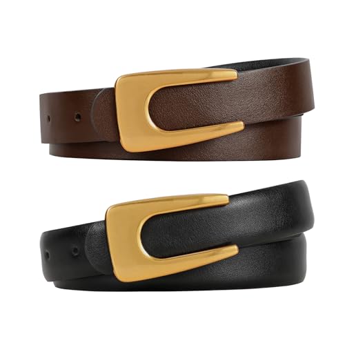 KASBAH Women's Reversible Belts Skinny Faux Leather Belt for Jeans Dresses Trendy Thin Waist Belt with Gold Buckle,0.9
