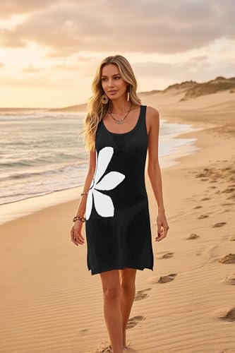 Image of Cakulo Women's Crochet Beach Cover Up Boho Floral Dress | Sleeveless, Hollow Out Knit, High Slit, Bikini Bathing Suit Cover Up, Summer Vacation Dresses, Cruise Outfits, Resort Wear