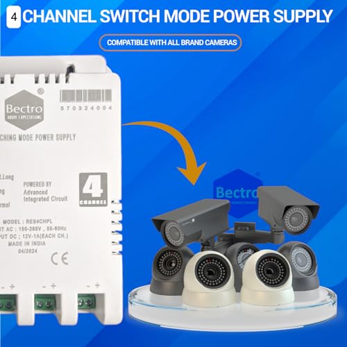 Image of Bectro Security Camera's CCTV Power Supply for 4 Channel (12V 5 Amp) SMPS (Switch Mode Power Supply) with Voltage Booster Technology