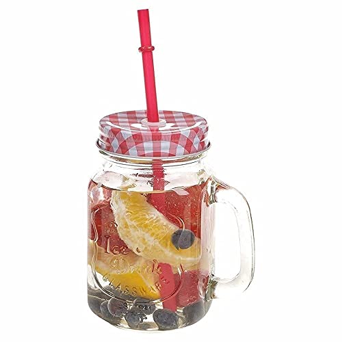 Image of (Pack of 1 Glass Jar with Lid Straw and Handle Coffee Tea Milk Mug for Home Office and Traveling Espresso Chocolate & Beverage, Mocha, Cappuccino, Shake, Juice Mug 400ML (Mason Jar)