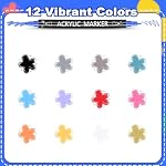 12 Colors Dual Tip Acrylic Paint Markers, Fine Tip and Dot Tip Paint Pens for Rock Painting, Wood, Glass, Ceramic, Fabric, Metal, Plastic, Paper, Canvas, DIY Art Supplies