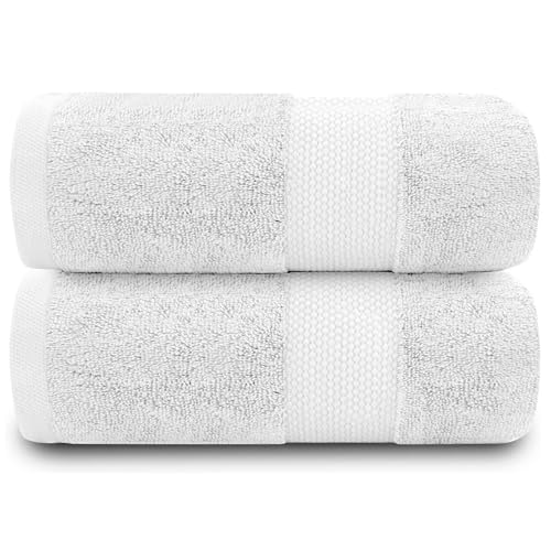 ATEN Homeware Supreme Egyptian Cotton Bath Towel Set – 2 Piece Set with 2 Extra Large Bath Towels 70 x 140 cm, Ultra Soft, Highly Absorbent, OEKO-TEX Certified, Made in Egypt (White)