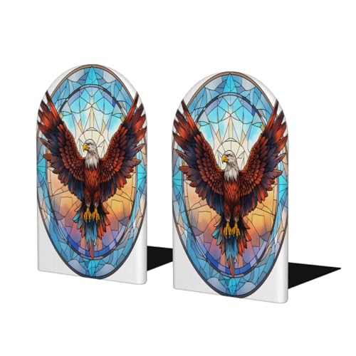 (2 PCS/1 Pairs) Wood Bookends Eagle Animal Decorative Wood Bookends for Shelves Kids Room Desk Home Office Book Stoppers for Holiding Books 5x3 Inch