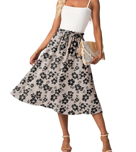 Women's Plus Sized Flowy Midi Skirt High Waisted Summer A-Line