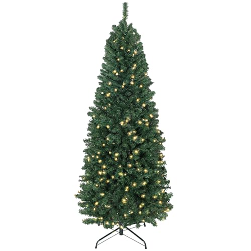 HOMCOM Sapin de Noël Artificiel 180 cm avec lumières LED synchronisées colorées et télécommande, Arbre de Noël à 12 Modes, minuterie, 899 Pointes de...