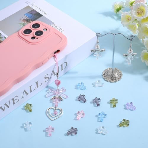 SUNNYCLUE 120Pcs Cross Beads Bulk Acrylic Crosses Beads Assorted Candy Color Clear Beads Holy Transparent Crucifix Pony Rosary Spacers Bead for DIY Earring Necklace Bracelet jewellery Making Accessori - Image 4