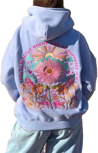 Women Teen Girls Graphic Oversized Hoodies Cute Embroidery Long Sleeve Hooded Sweatshirt Aesthetic Preppy Hoodies image 4