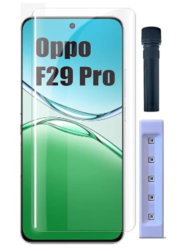 Image of DD SON UV Advanced Tempered Glass Screen Protector Guard Compatible For Oppo F29 Pro 5G (6.7 Inch, Pack of 1) Full Adhesive UV Curved Case Friendly HD Clarity with easy installation kit