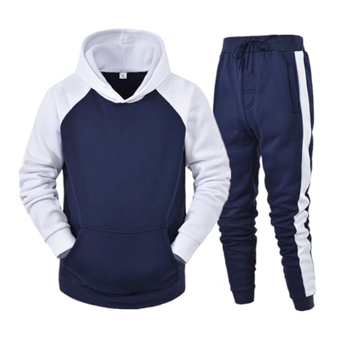 RSZGSWS Mens 2 Piece Sweat Suit Athletic Casual Hooded Sweatshirt and Jogger Pants Set Comfort Lounge Sweatsuit Outfits Navy