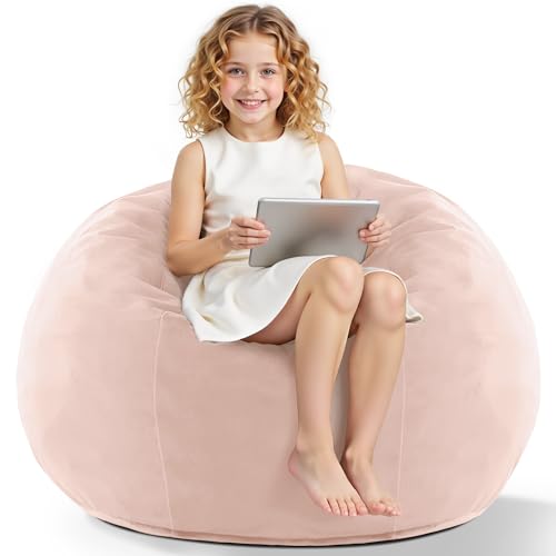 HABUTWAY 2FT Bean Bag Chair, 2' Beanbags Small Bean Bag Chairs with Filling, Teardrop Bean Bag Chair Luxurious Velvet Ultra Soft Fur with Removable Cover (Pink)