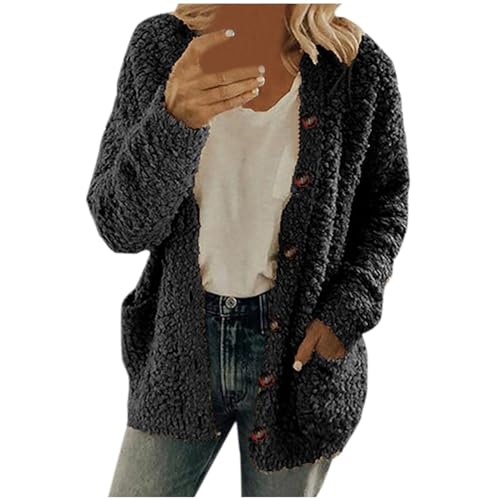 Popcorn Cardigan for Womens Plus Size Oversized Fuzzy Sherpa Fleece Jacket Long Sleeve Open Front Button Down Coats
