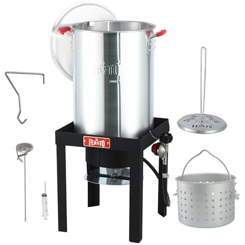Feasto 22701A 30QT Turkey Fryer & Fish Fryer Set for Outdoor Cooking, CSA Certified,Turkey Deep Fryer Pot with Basket for Thanksgiving Day, 50,000 BTU Propane Burner Outdoor Fryer Cover