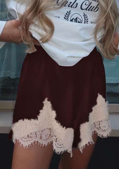 Women Satin Shorts Lace Trim Patchwork Y2K Elastic Waist Micro Coquette Silky Lounge Slip Bottoms2