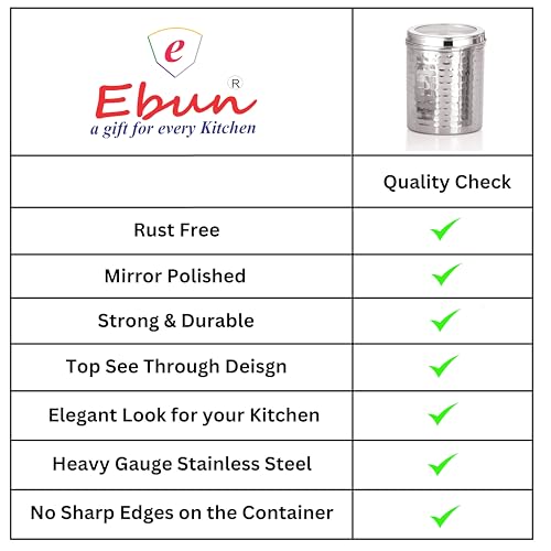 Image of Ebun Stainless Steel Containers for Kitchen Storage Set | Steel Storage Containers for Kitchen | Steel Containers with Lid | Hand Hammered Texture Airtight Steel Containers 1 Kgs | Pack Of 6