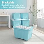 Nazhura 97 Quart Plastic Storage Bin, Stackable and Nestable Storage Boxes with White Lids and Secure Latching Buckles, Large Storage Container (Blue, 97Quart-6Pack) - Image 5