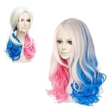 Peluca Harley Quinn,Accesorios Harley Quinn-Permite Peinados DIY Libres-Peluca Harley Quinn Mujer Presenta un Estilo de Rizos Ondulados,Para Carnavales Femeninos,Juegos de rol Cinematográficos