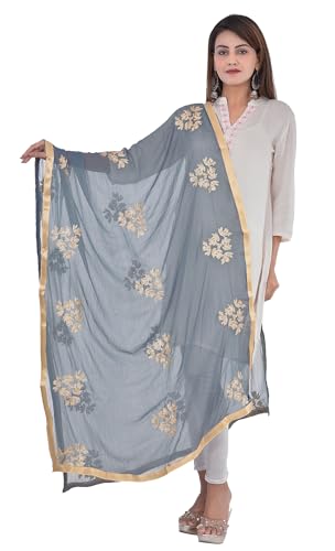 Image of Youthquake Golden Embroidered Work Chiffon Dupatta For Womens & Girls With 4 Side Gold Lace