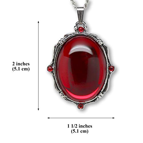Blood Red Oval Stone In Silver Finish Pewter Frame Pendant Necklace3