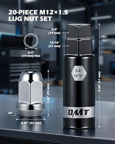 Image of Orion Motor Tech M12x1.5 Lug Nuts,12x1.5mm Wheel Lug Nuts Compatible with Ford Fusion Focus Escape, Honda Accord Civic CRV, Chevy Cruze Malibu, Dodge Journey Aftermarket Wheel, Set of 20