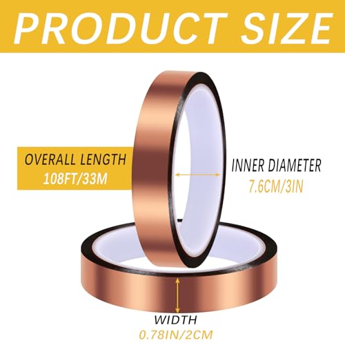 Image of 2 Rolls 20mm x 33m 108FT Up to 250℃(480℉) High Temperature Heat Resistant Tape for Sublimation,Heat Tape for Soldering, Electronics,Sublimation Press Vinyl, No Residue