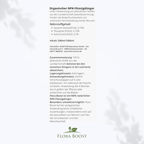 Flora Boost Olivenbaum Dünger Flora Boost 1000ml I Für bis zu 200L Gießwasser I Langzeitdünger für verbesserte Blütenbildung I Flüssiger Blatt- & Wurzeldünger I 100% natürlicher Pflanzendünger