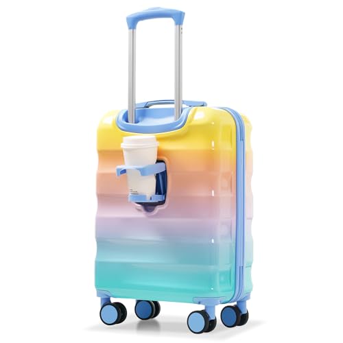 20 Inch Carry On Luggage with Cup Holder, Suitcase Set 2 Piece Luggage Set, Carry On Travel Luggage with TSA Lock Spinner Wheels, Hard Shell ABS Suitcase with Double Spinner Wheels2