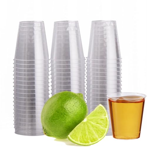MATANA 60 Clear Plastic Shot Glasses 1oz - Sturdy & Reusable - Jello Shots, Sample Tasting Cups - Birthdays, Weddings, Bachelorette or Bachelor Partie