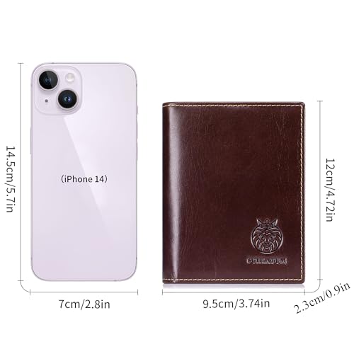 LUKZIJAES Genuine Leather Bifold Wallet for Men Rfid Blocking Large Capacity Vertical Wallets Mens with ID Window 15 Card Solts 2 Cash Pockets (Coffee)2