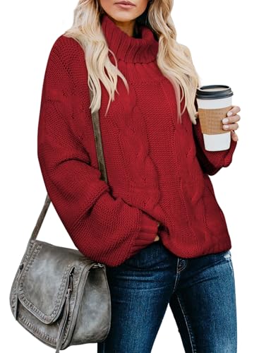 Image of Dokotoo Womens 2026 Winter Fall Solid Turtleneck High Neck Balloon Long Sleeve Sweaters Pullover Outerwear