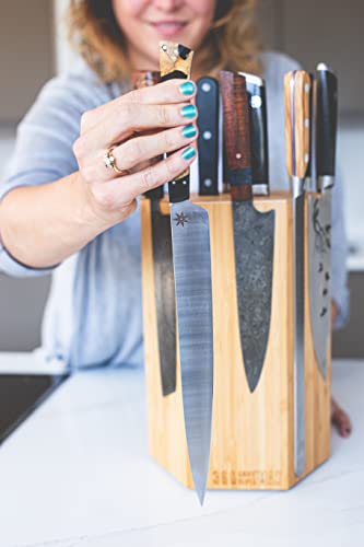 360Kb Max ™ - Magnetic Rotating Knife Block - W/Top Slots, Capaciy For 20+ Knives - Largest In The 360 Knife Block ® Family. (Honey Bamboo) #TOP6