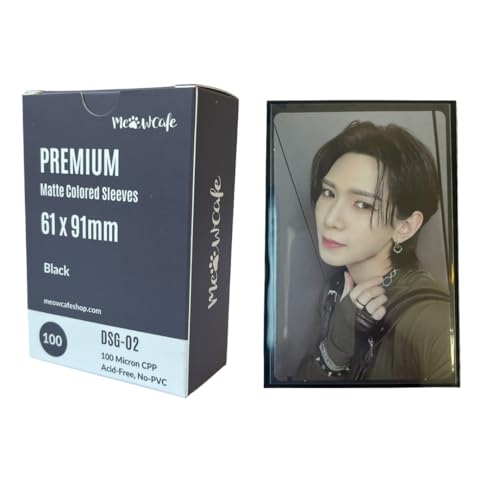 MEOWCAFE Premium 61x91mm Colored Sleeves for Double Sleeving Kpop Photocard Strong Thick High Clarity Kpop Photocard Sleeve 100 Sleeves (Black)