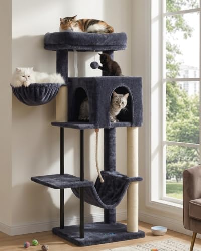 Gitelsnour Cat Tree, Cat Tower for Indoor Cats, 43.3 inch Cat Tree Tower with Sturdy Steel Tube,...