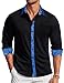 Barry.Wang Black Dress Shirt for Men Business Long Sleeve Button Down Shirt Formal Casual Contrast Collared Shirt Wedding