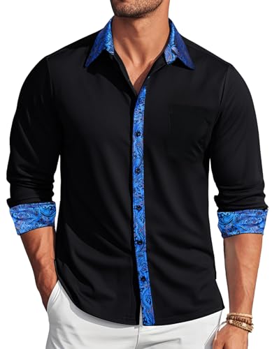 Barry.Wang Men’s Dress Shirts Long Sleeve Button Down Business Formal Shirt Collar Cuff Contrast Casual Shirt Wedding2