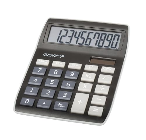 Genie 840 BK 10 Digit Desktop Calculator, Dual Power (Solar and Battery), Compact Design, Black